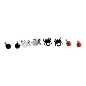 Four Pair Silver Tone Black Orange White Enamel Halloween Earring Studs